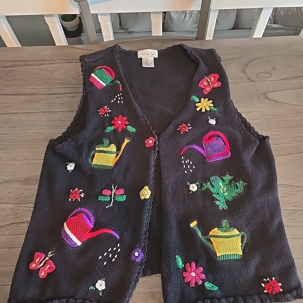 1980s Mandal Bay Insects Bugs Gardening Flowers Frogs Butterfly Sweater Vest 2xl
